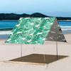 Beach Tent in Tropics print set up on Beach with Sun shining on Beach Shelter on sand